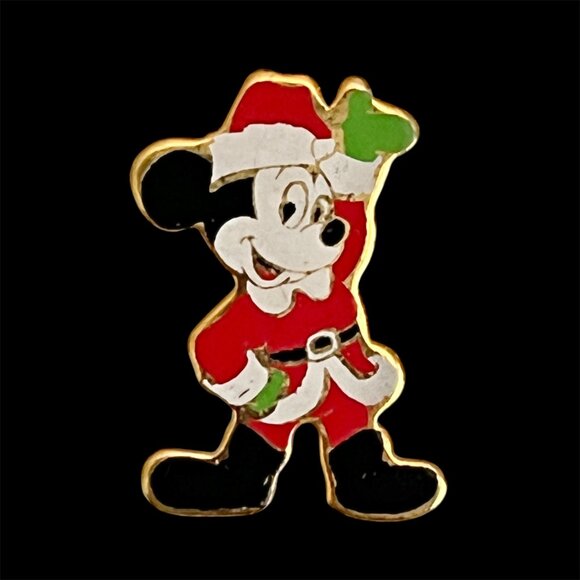 Vintage Walt Disney Productions Santa Mickey Mouse Christmas Pin Tie Tac Lapel - Picture 2 of 8